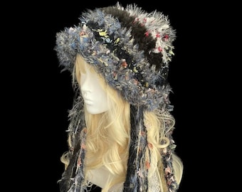 Handmade Crochet Witch Hat with Star Tip and Draped Brim