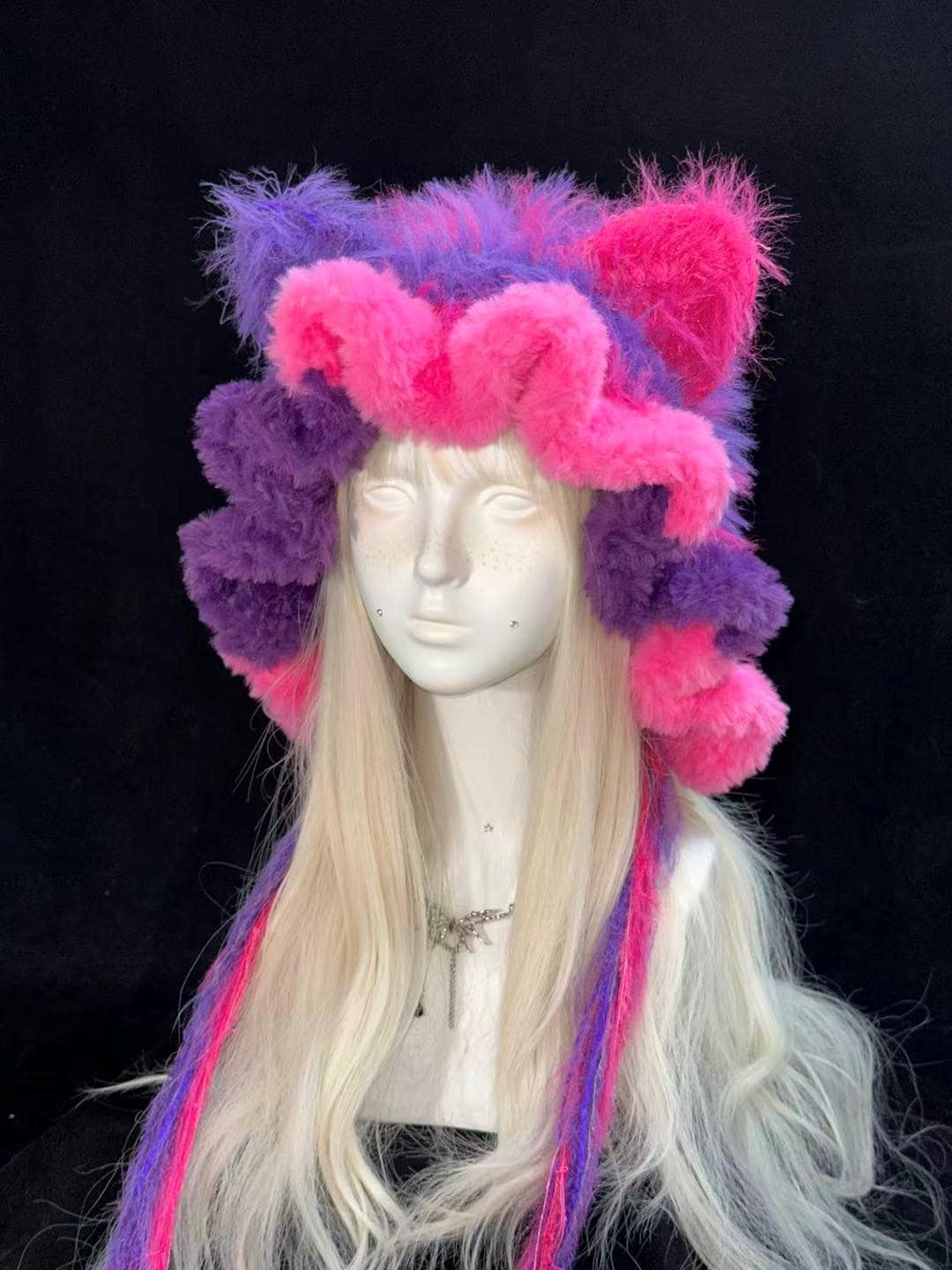 Purple Pink Cheshire Cat Cat Ear Hood - Plush, Warm & Playful