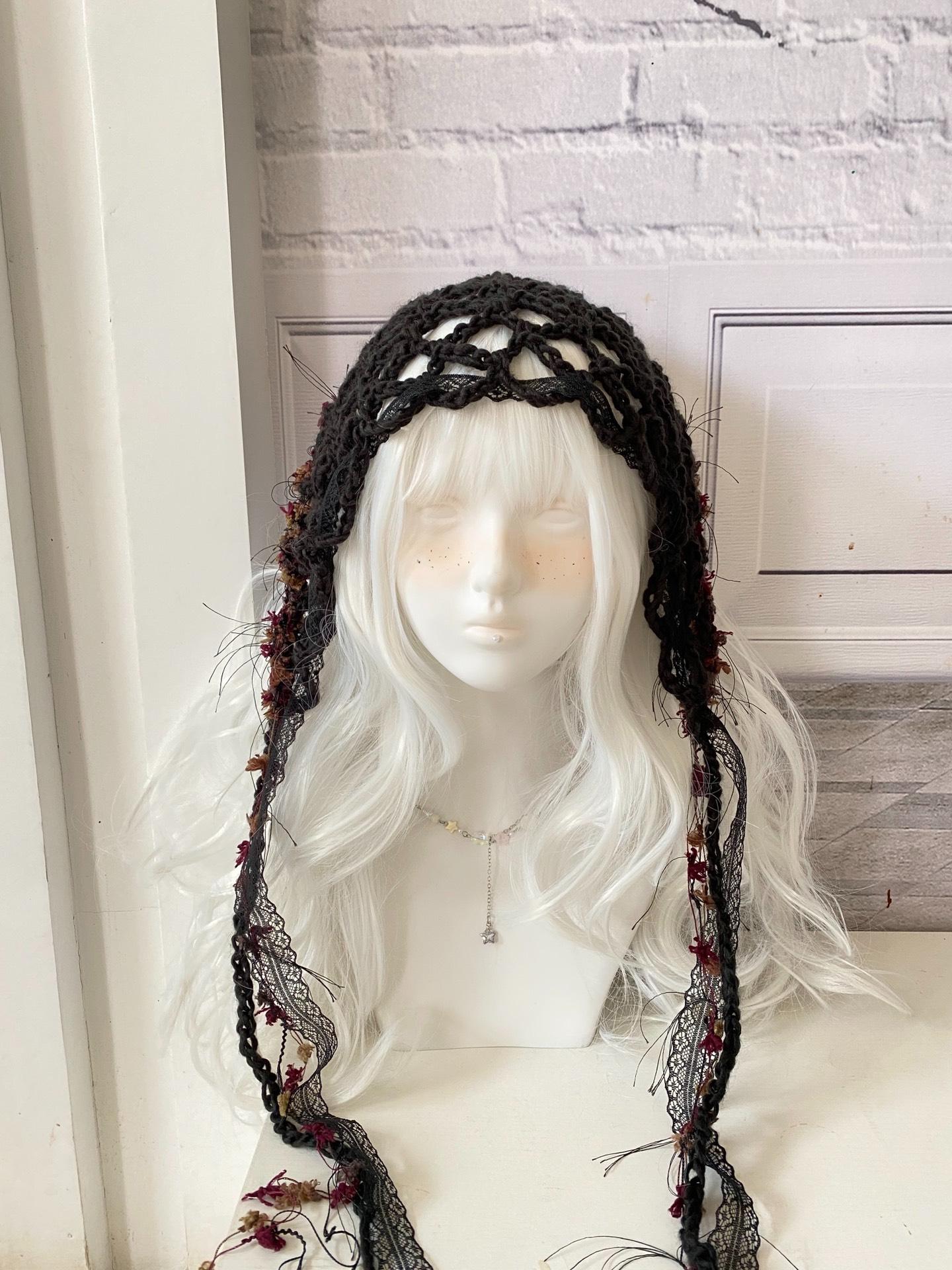 Y2K Black Crochet Triangle Headscarf: Gothic Boho Hair Wrap - Etsy