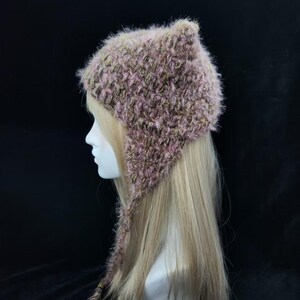 Vintage Floral Crochet Cat Ear Hat - Warm Plush Adjustable image 5