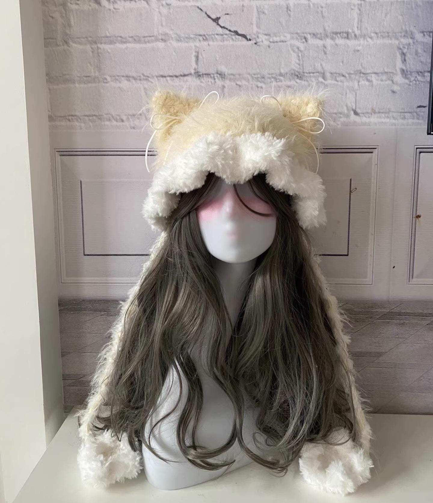 Womens Light Khaki Winter Beanie Hat Cute Cat/Bear Ear Hat with Internal Support Beige Bear Hat, Knit Bear Ear Hat or Bear Beanie, Womens  main image 4