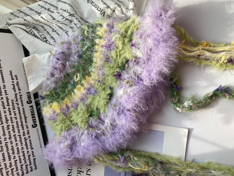 Mint Green Purple Handmade Crochet Fisherman Hat - Vibrant & Unique image 11