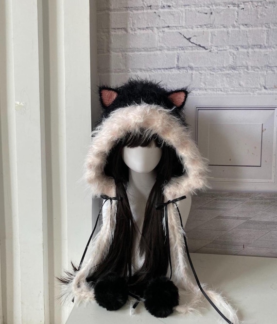 Handmade Black Pink Cat Ear Hood, Playful Cosplay Accessory - Etsy