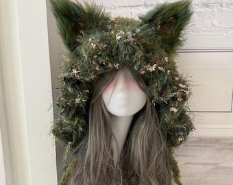 Long Fur Woodland Fox Ear Hood – Fairycore Forest Festival Statement Piece