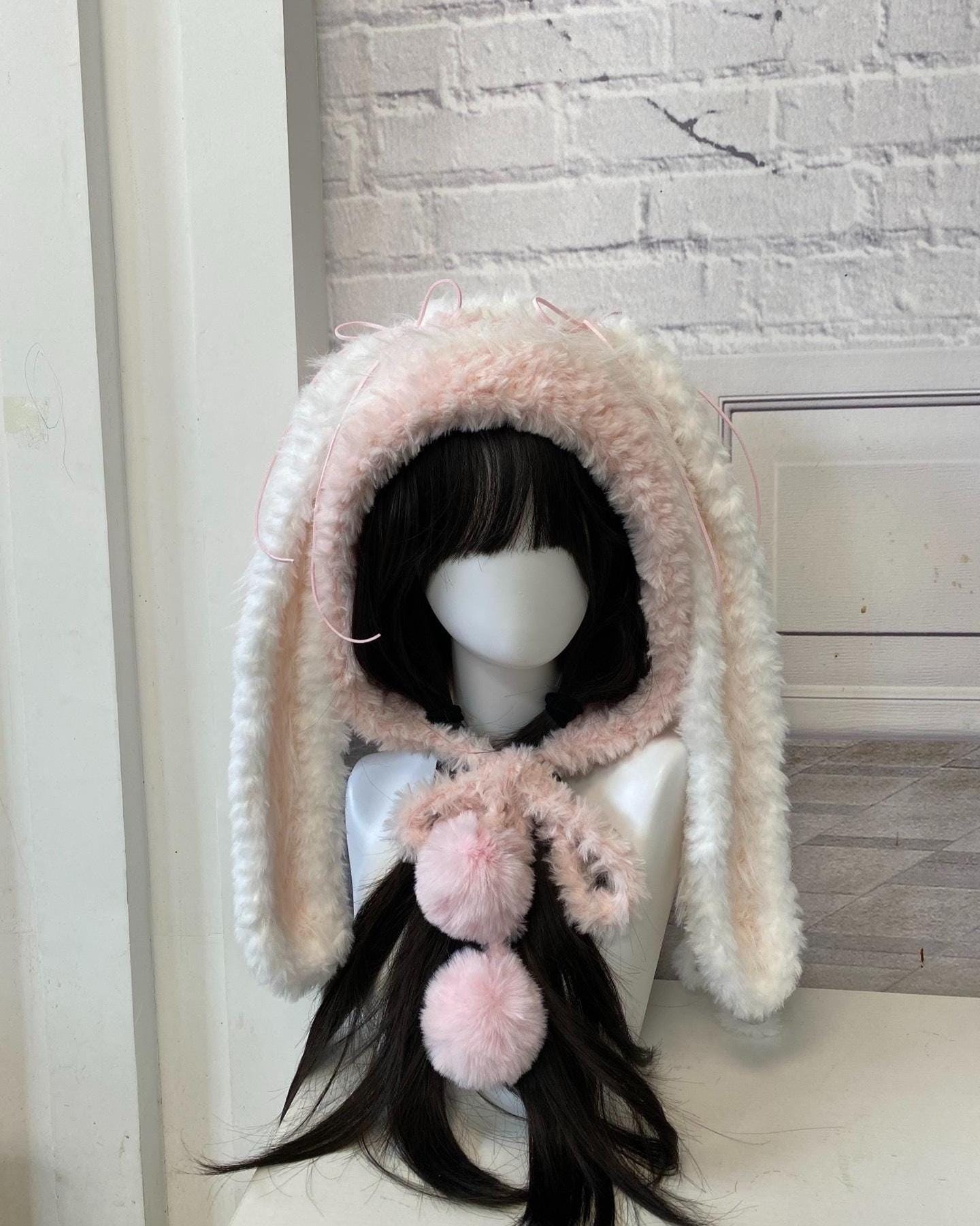 Women\'s Pink Bunny Hat Knit Plush Long Ears Fluffy Cosplay Party Hat Handmade Pink Rabbit Hat - Plush Long Ears - Etsy main image 3