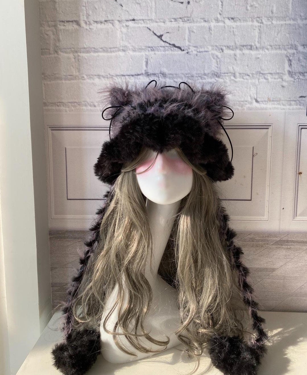 Furry Cat Ear Beanie: Plush Black Purple Kitty Hat - Etsy
