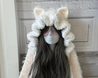 取り外し可能な耳付きハンドメイドうさぎ耳フード | カスタムカラー