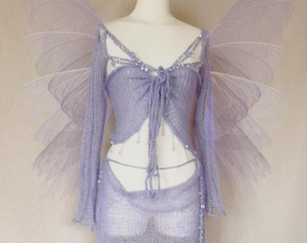 Vintage Handmade Crochet Beaded Set Openwork Floral Layered Design