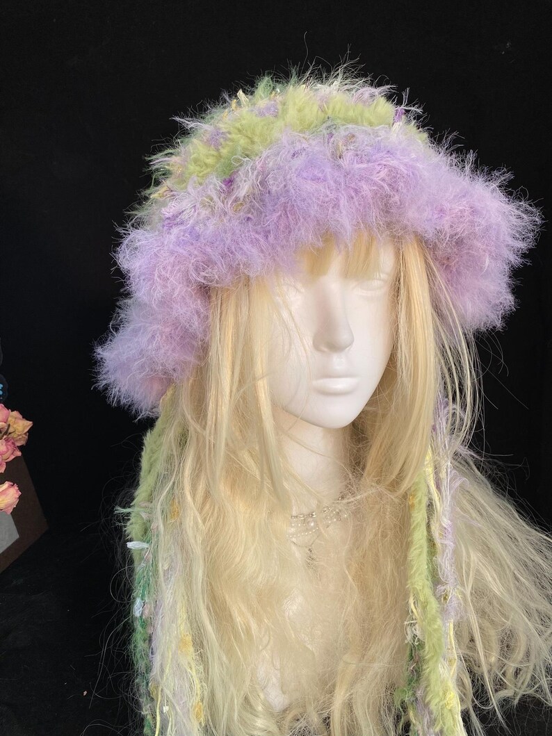 Mint Green Purple Handmade Crochet Fisherman Hat - Vibrant & Unique image 7