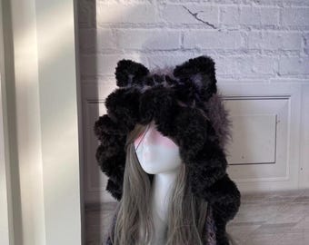 Purple Black Furry Cat Ear Hood - Handmade Fuzzy Hat - Etsy