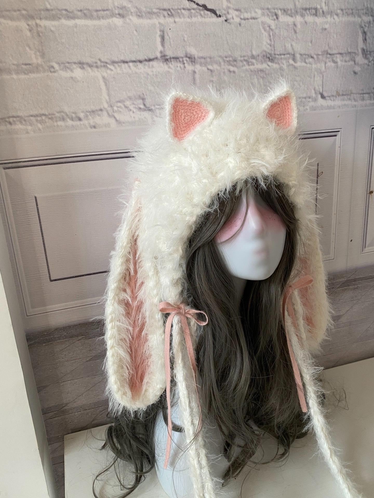 Cat & Rabbit Ear Plush Hood: Pink White Cosplay - Etsy