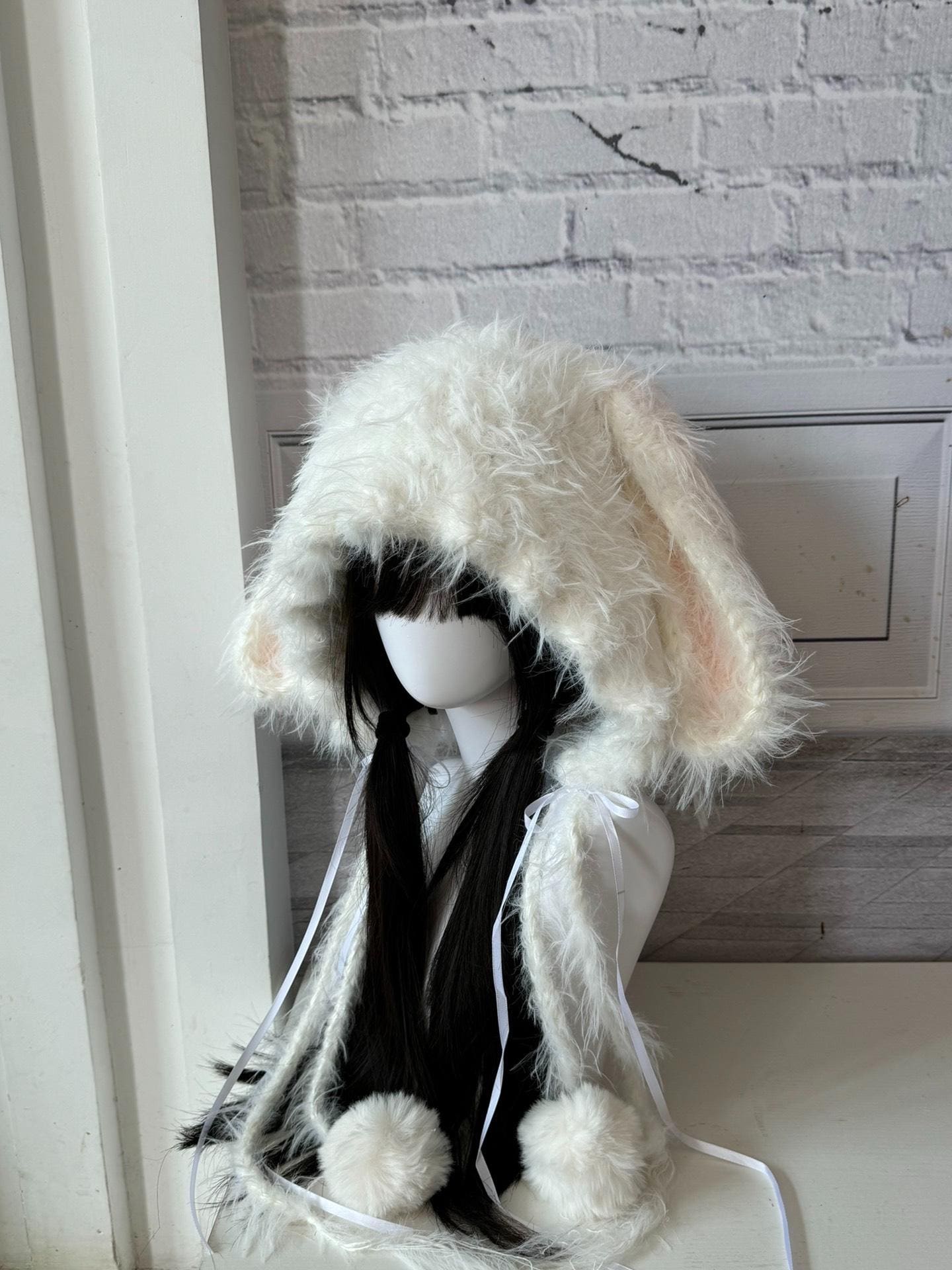 Handmade Creamy White Plush Bunny Hood - Etsy