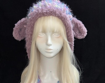 Vintage Punk Pastel Lamb Ear Hood - Handmade Festival Hat