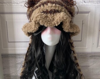 Handmade Cat Ear Beanie: Fluffy Brown Cosplay Winter Cap - Etsy display picture 3