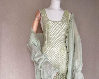 Original Vintage Openwork Crochet Dress Niche Design Layered Silhouette