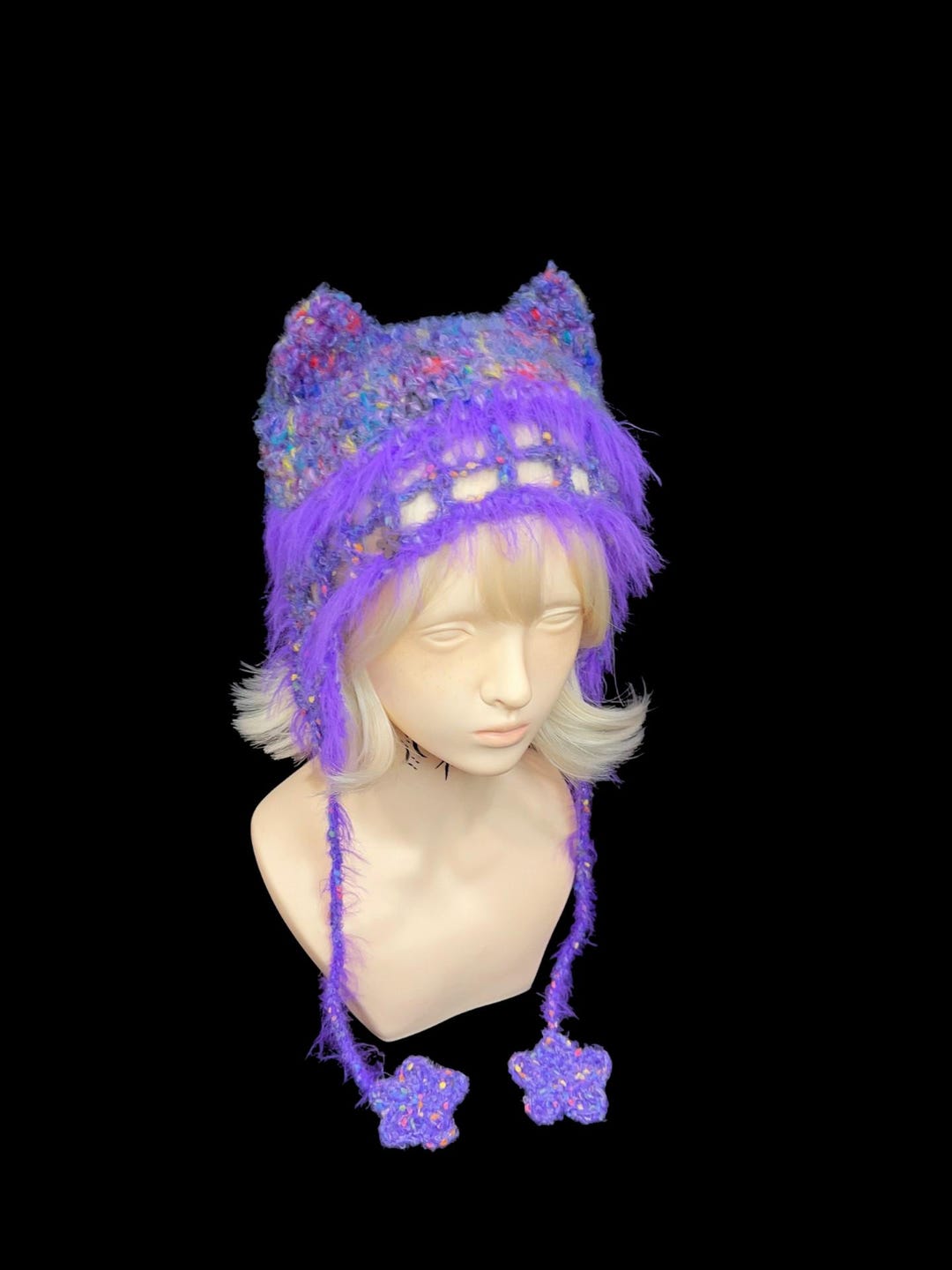 Purple Cat Ear Knitted Hollow Hat – Handmade - Etsy