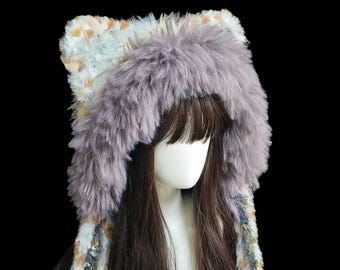 Cat Ear Hood Plush Long Tassel Soft Whimsical Statement Headpiece