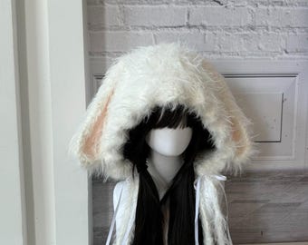 100% cashmere hooded hat with rabbit fur Trim Rabbit Fur Hats and Beanie — Cashmere Pashmina Group main image 2