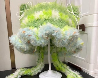 Cozy Handmade Jellyfish Cat Ear Beanie: Blue-Green Gradient Winter Hat
