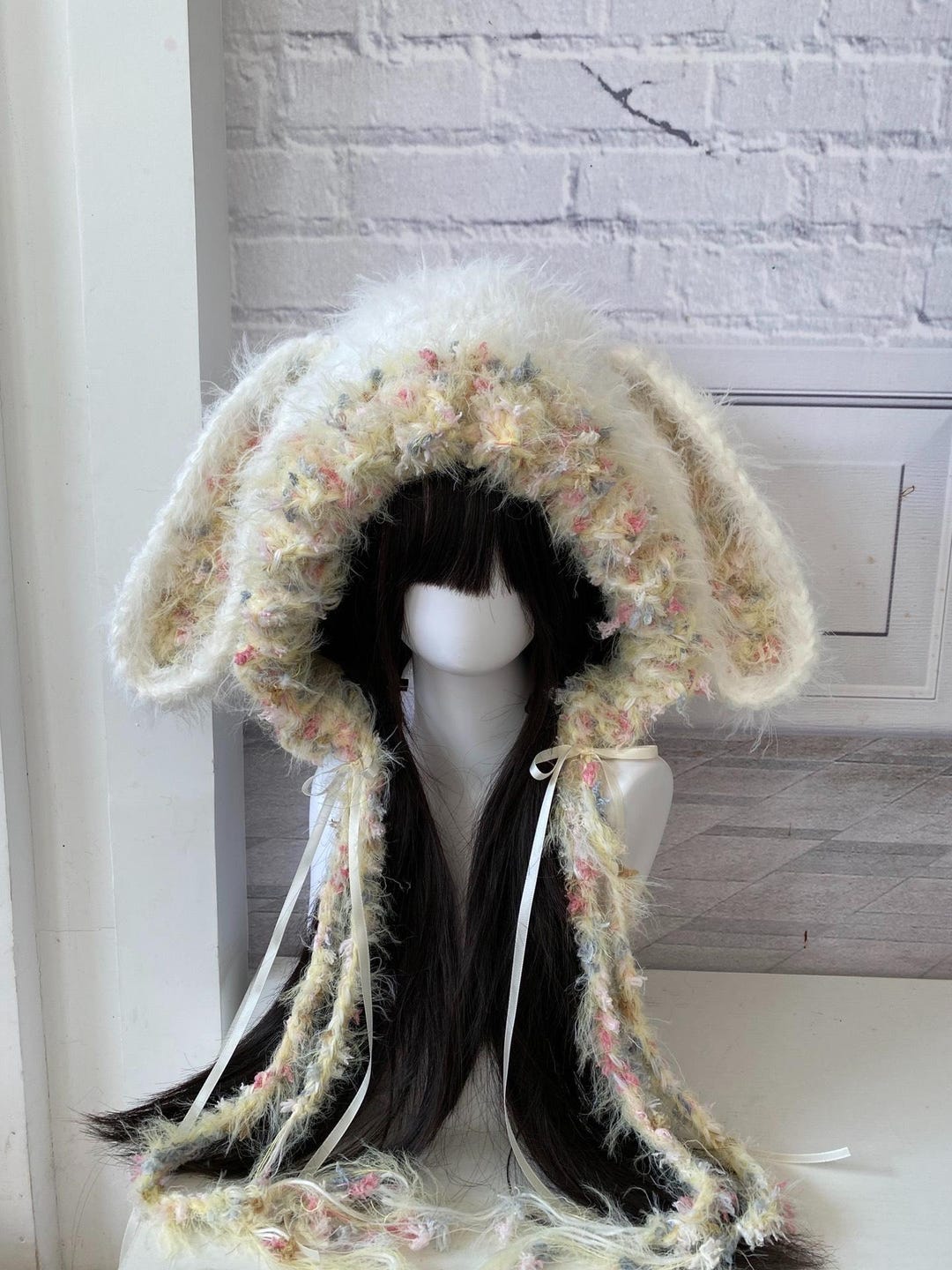 Fluffy Rabbit Ear Hat Handmade - Soft Beige & White - Etsy