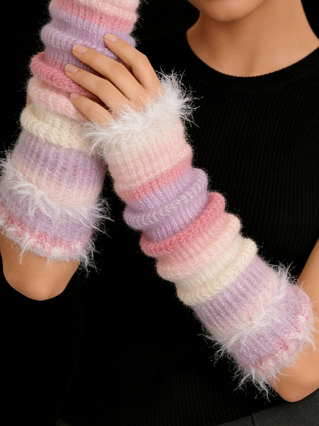 Pastel Pink & Purple Gradient Stackable Crochet Arm Warmers