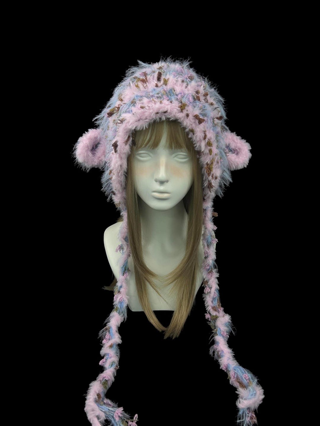 Fuchsia Blue Strawberry Crochet Hood – Handmade Warm Ear Flaps - Etsy