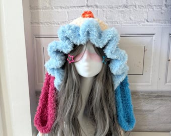 USAHANA Bunny Ear Hood with Detachable Flower - Kawaii Pastel Hoodie