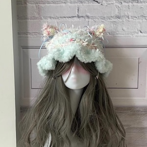 Handmade Mint Cat Ear Beanie: Furry Pastel Winter Cosplay Hat