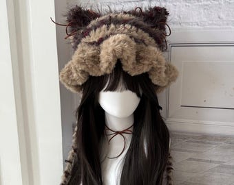 Faux Fur Cat Ear Beanie: Handmade Plush Cosplay Cap