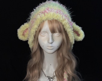 Pastel Sheep Ear Hood with Soft Textures and Dreamy Spring Colors