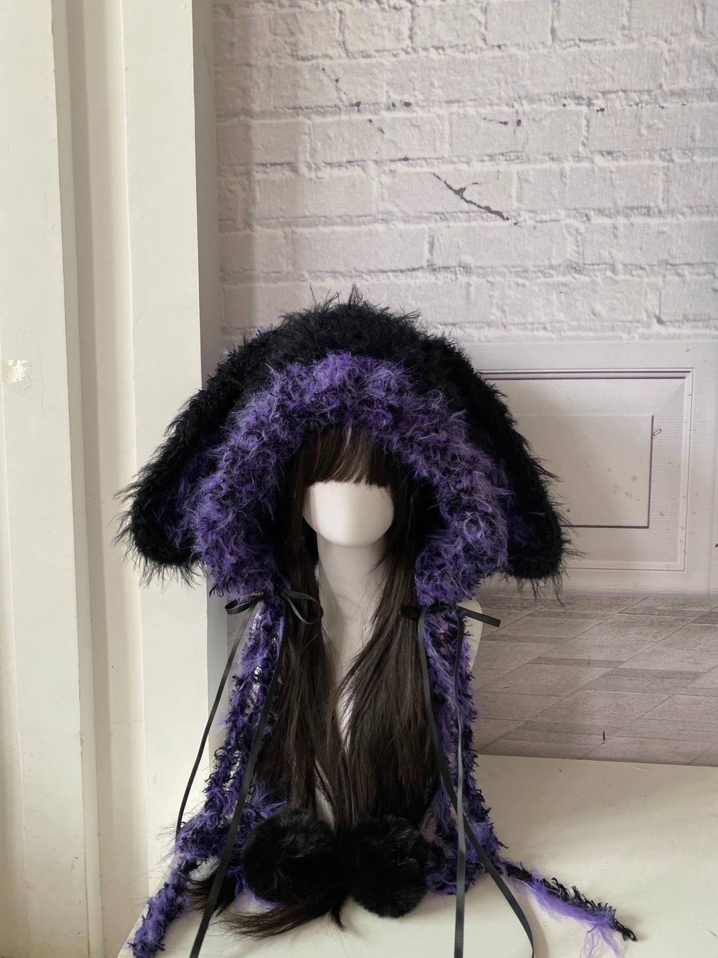 Women\'s Black Purple Bunny Hat Knit Plush Long Ears Fluffy Cosplay Party Hat s-l1200.jpg main image 3