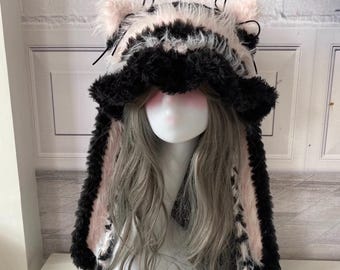 Kawaii Cat Bunny Ear Beanie: Detachable Faux Fur Cosplay Hat
