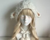 Pure White Lamb Ears Hood - Soft Plush Playful Warmth