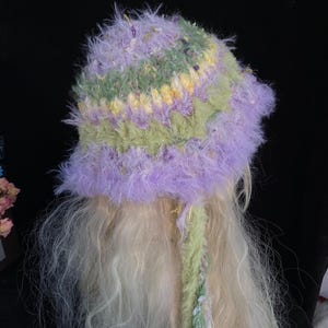 Mint Green Purple Handmade Crochet Fisherman Hat - Vibrant & Unique image 8