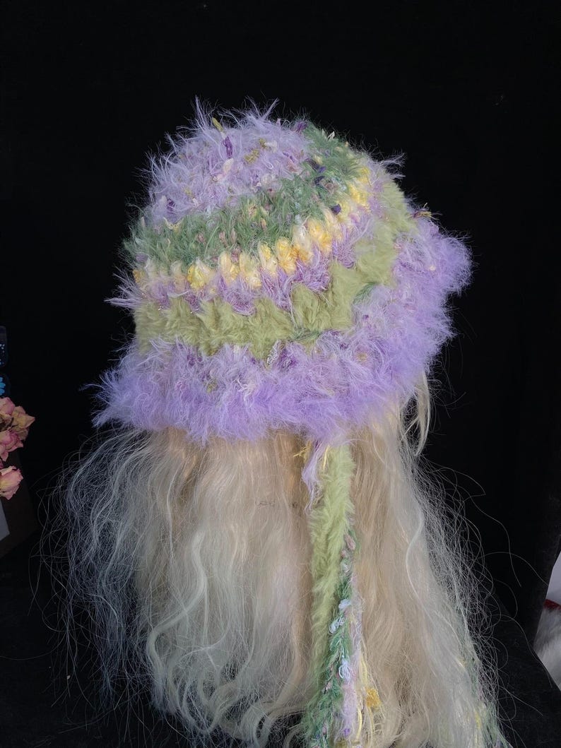 Mint Green Purple Handmade Crochet Fisherman Hat - Vibrant & Unique image 8