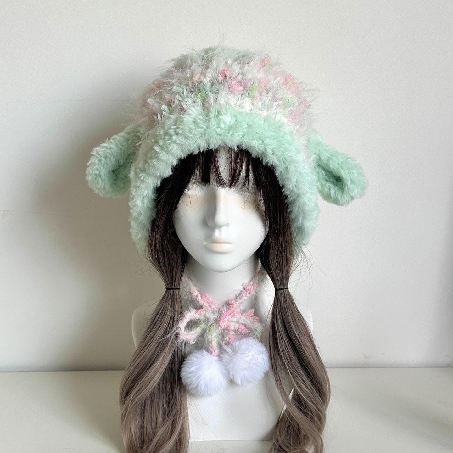 WONDERFUL VINTAGE FAUX LAMB HAT~CUTE&COZY Handmade Crochet Lamb Hood - Vintage Cozy Adjustable Cap - Etsy main image 3
