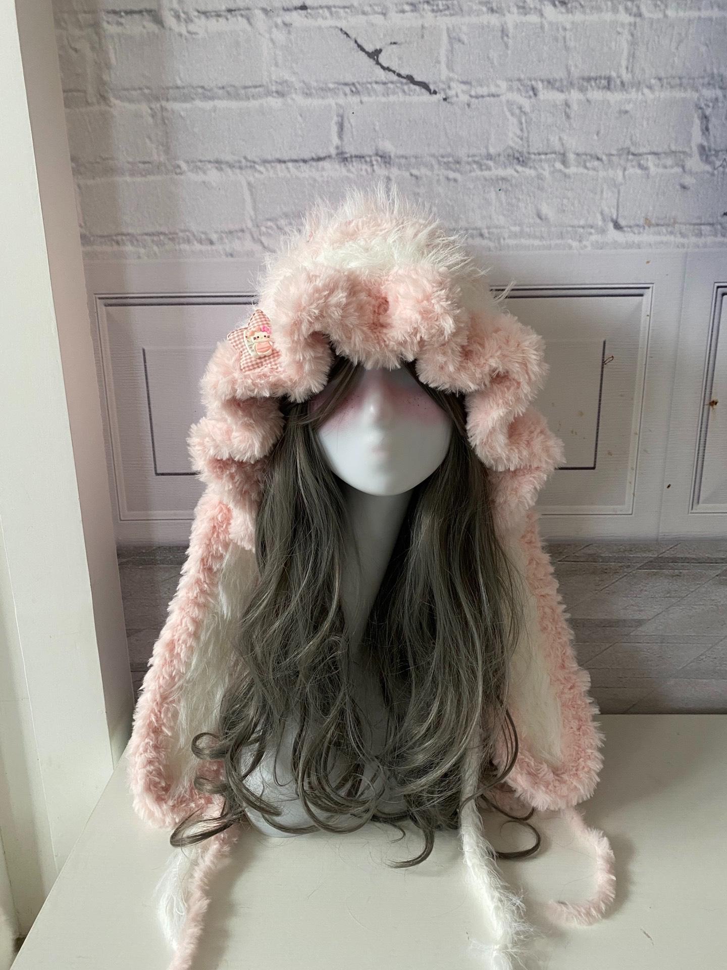 Cozy Cream and Pink Bunny Ear Hat Pink Bunny Hat - Etsy main image 3