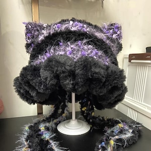 Gothic Kawaii Cat Ear Beanie: Handmade Crochet Jellyfish Hat