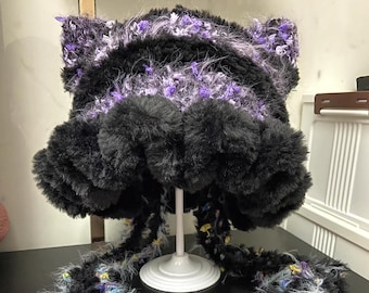 Gorro gótico kawaii con orejas de gato: gorro de medusa de crochet hecho a mano