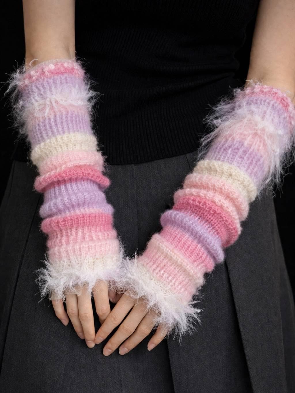 Pastel Pink & Purple Gradient Stackable Crochet Arm Warmers