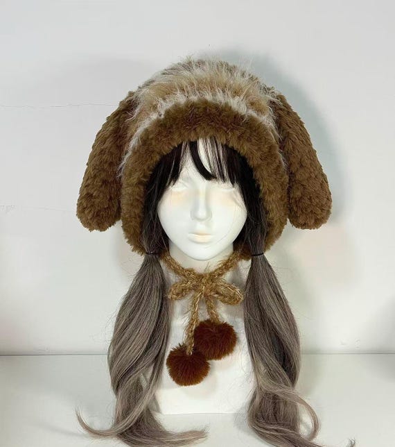 Fluffy Puppy Ear Hood Hat – Woodland Fairycore Cozy Winter