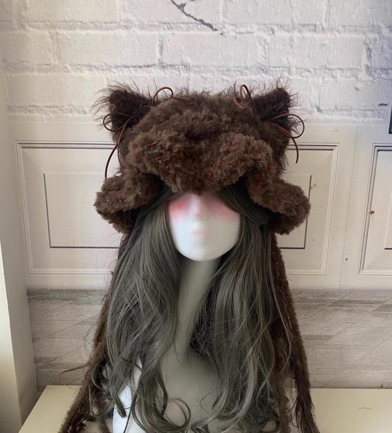 Brown Faux Fur Cat Ear Beanie: Handmade Plush Cosplay Hood  display picture 2