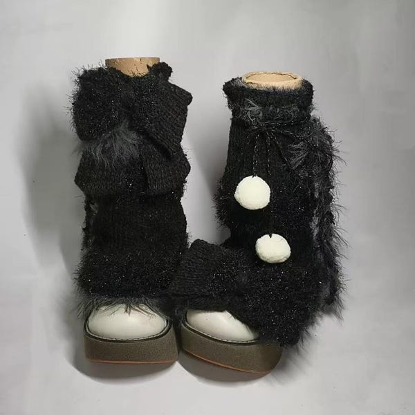 Gothic Black Fuzzy Leg Warmers with Dark Fairy Rave Vibes