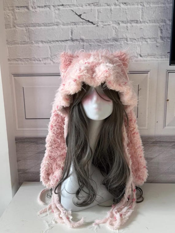 Kawaii Pink Faux Fur Bunny Beanie: Detachable Ears, Cosplay Ear Hat