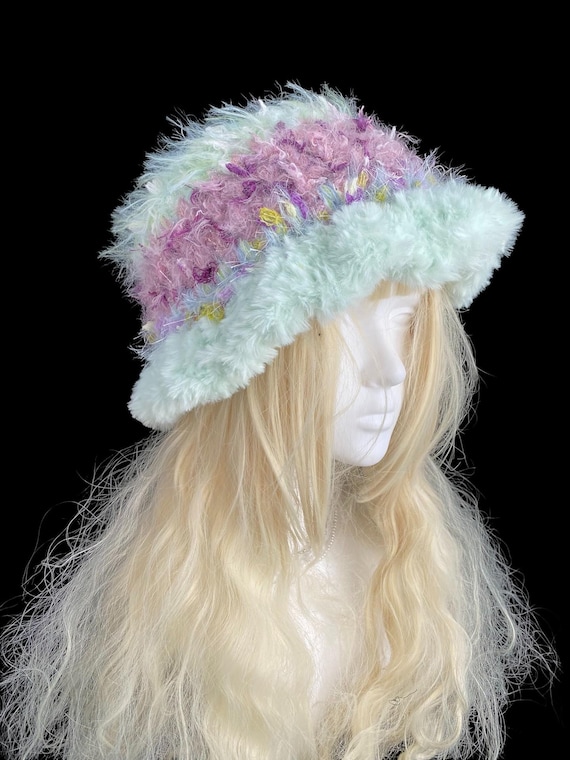 Mint Green Purple Handmade Crochet Fisherman Hat - Vibrant & Unique