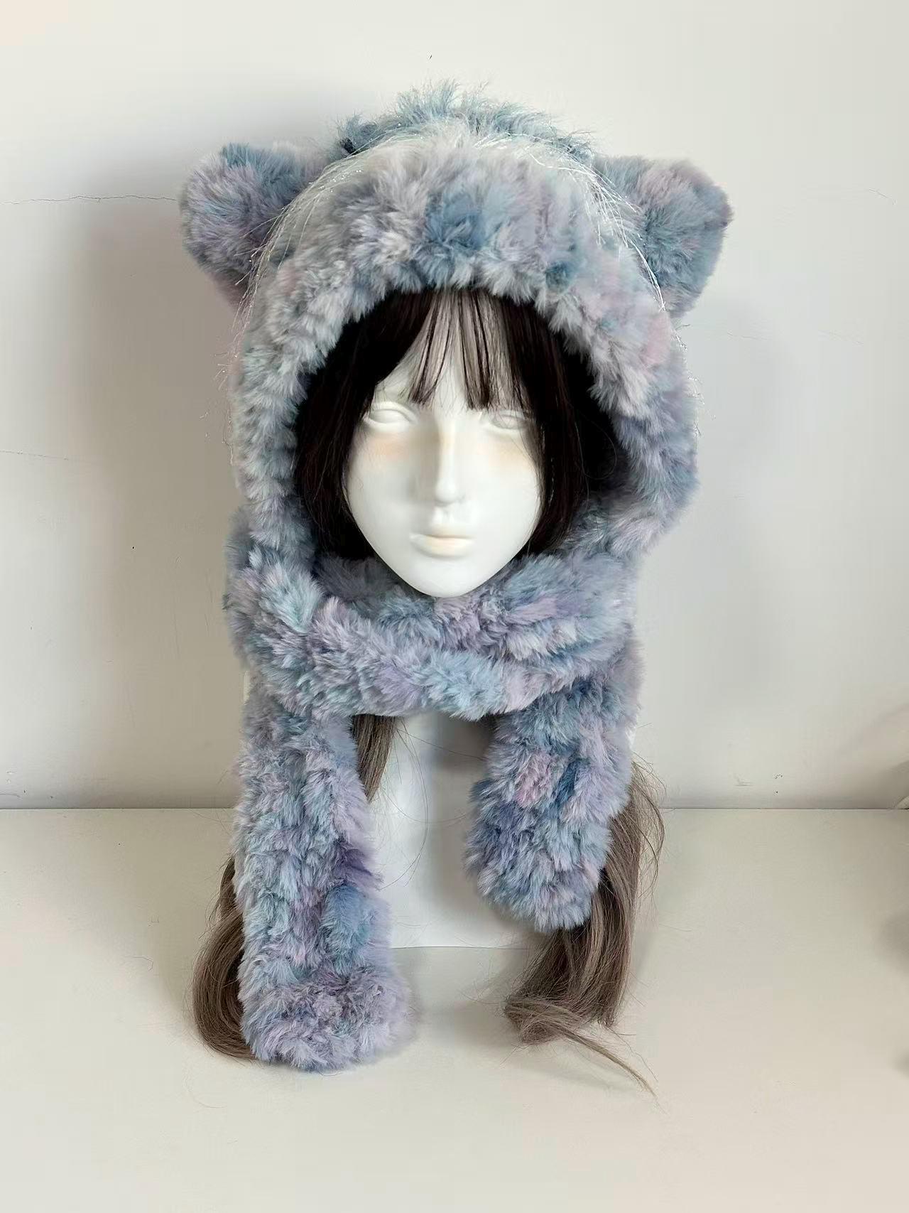 Fluffy Pastel Cat Ear Hooded Scarf Cozy Winter Hood - Etsy