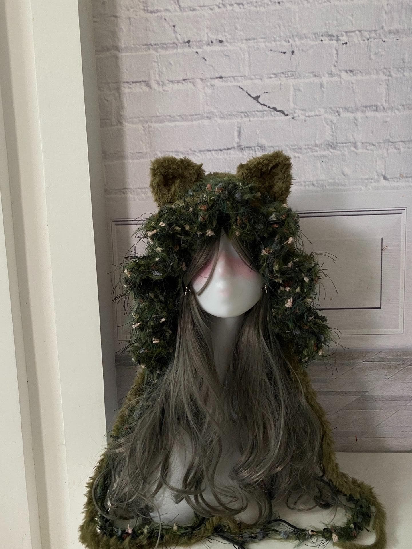 Handmade Moss Green Cat Ear Hood: Fuzzy Knit Fairycore Beanie - Etsy