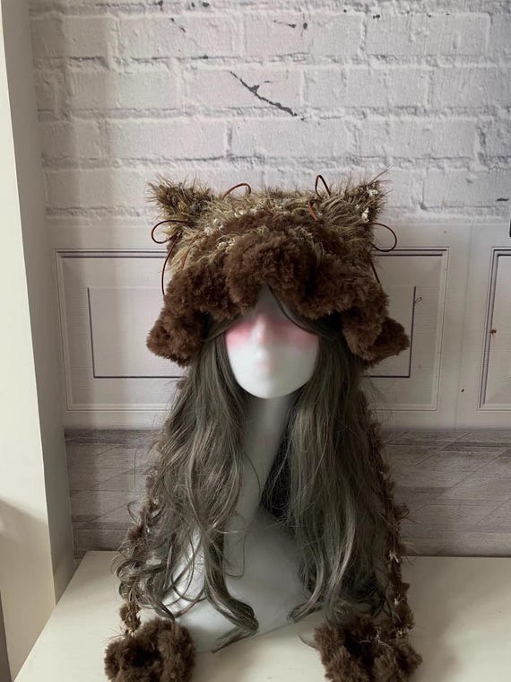 Handcrafted Cat Ear Beanie: Ebony Fuzzy Knit Hat - Etsy