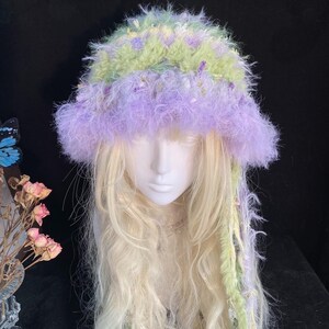 Mint Green Purple Handmade Crochet Fisherman Hat - Vibrant & Unique image 5