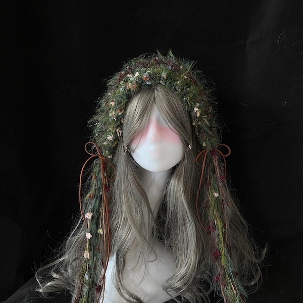 Handmade Forest Headband: Fluffy Floral Yarn, Boho Fairycore Accessory